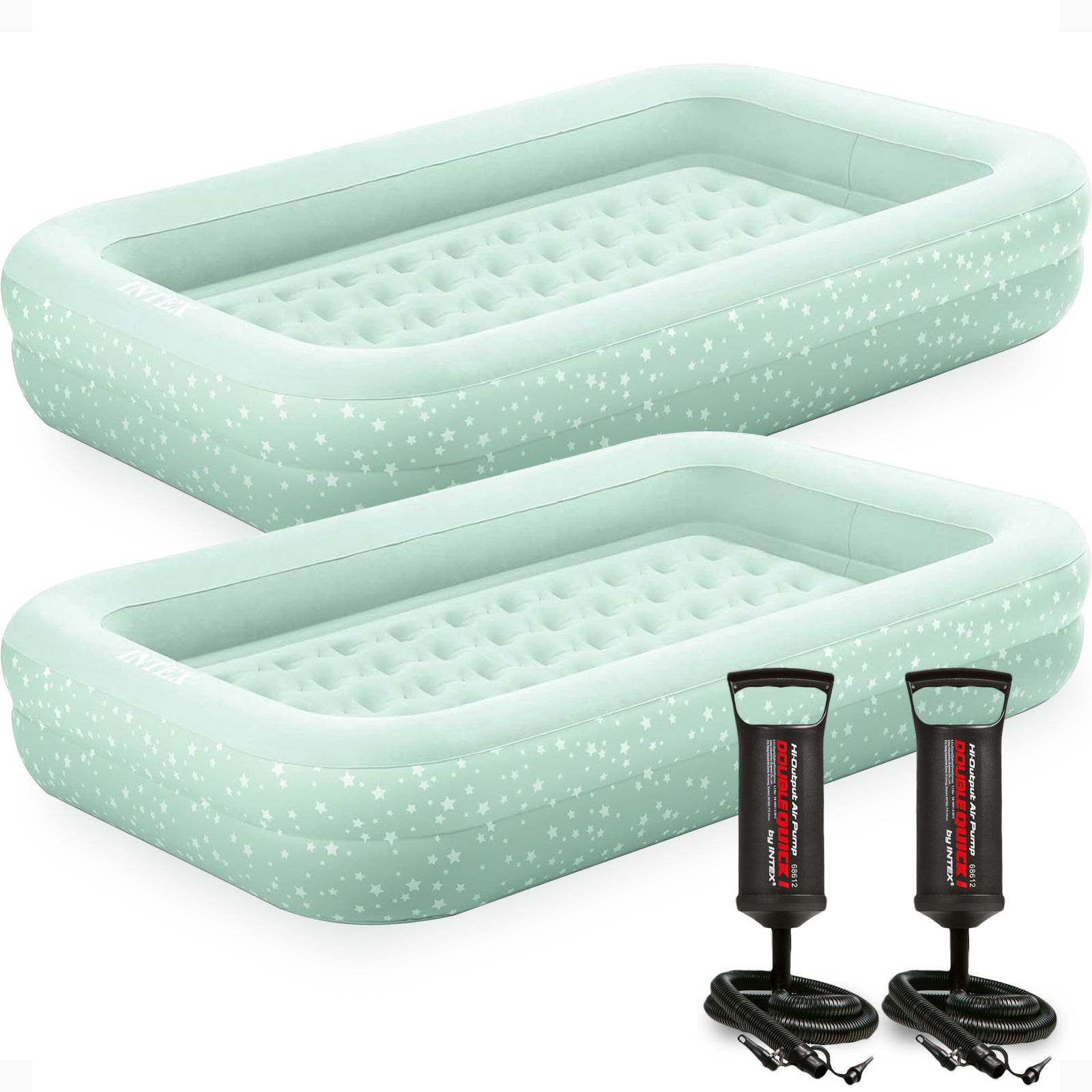 Intex Kids Travel Inflatable Air Mattress with Raised Sides & Hand Pump (2 Pack) - VMInnovations