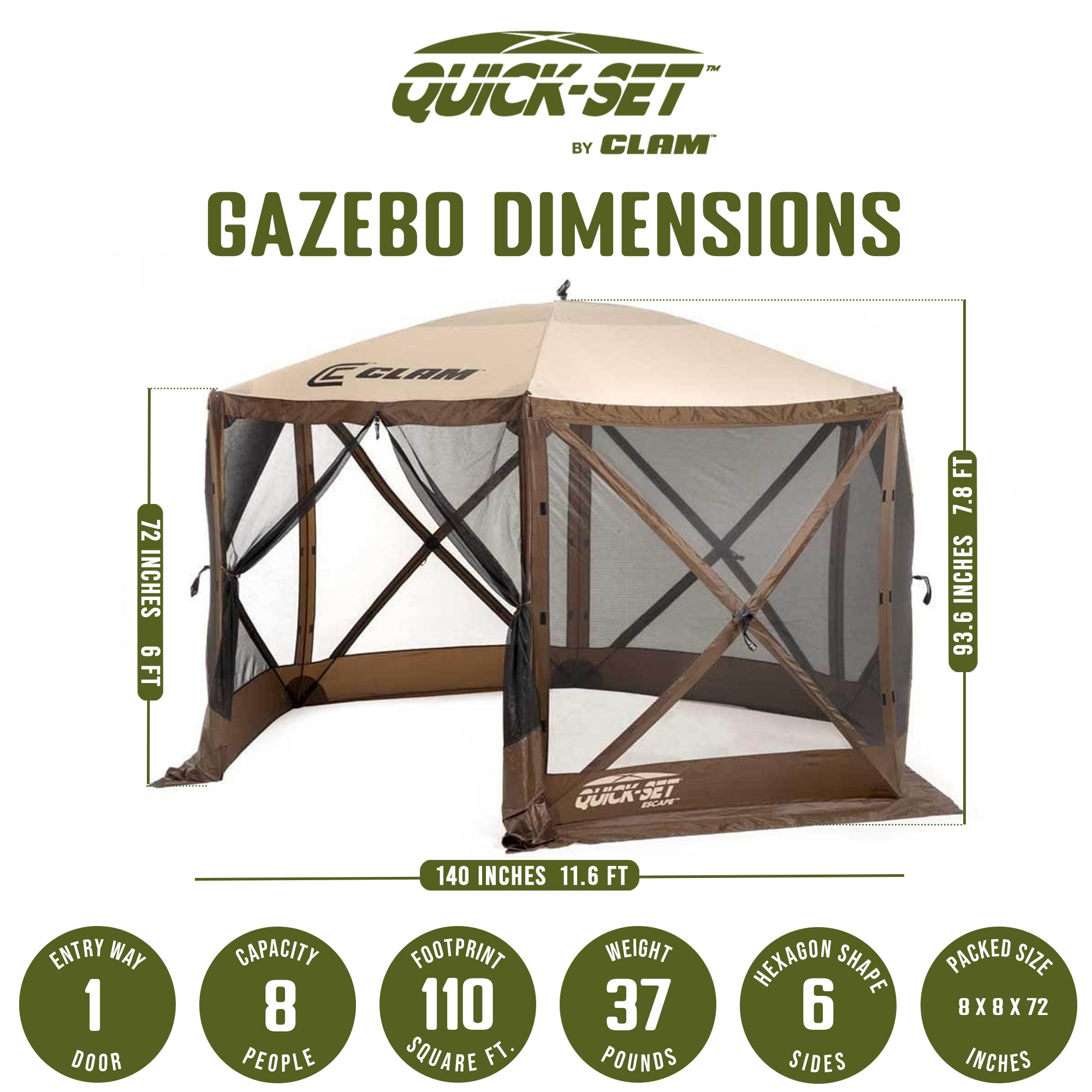 Clam Quick Set Escape Pop Up Camping Outdoor Canopy Gazebo Shelter with 6 Panels - VMInnovations