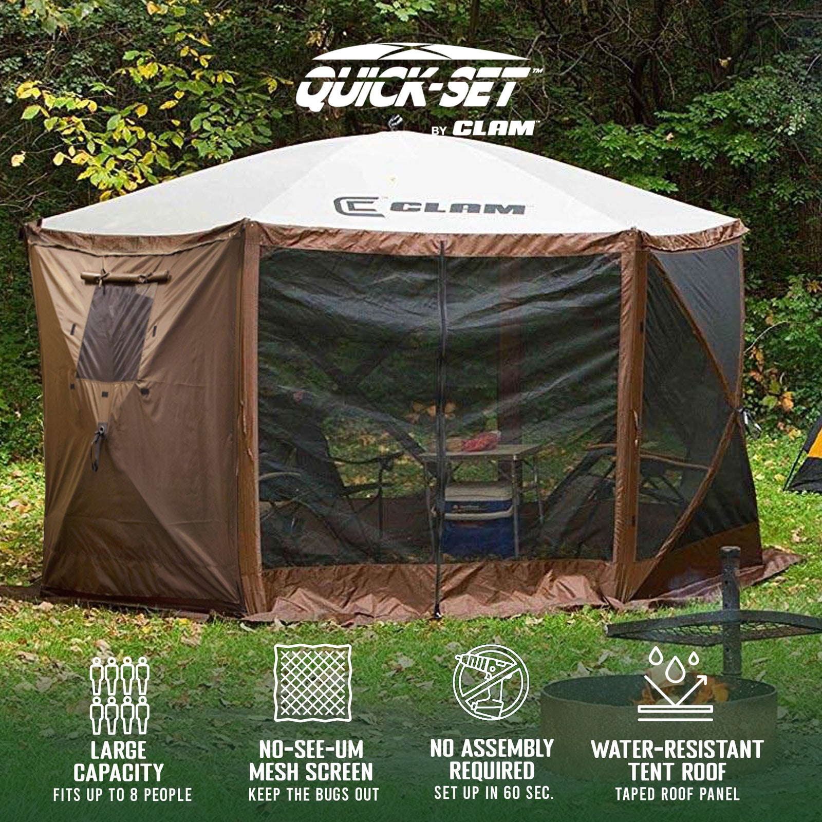 Clam Quick Set Escape Pop Up Camping Outdoor Canopy Gazebo Shelter with 6 Panels - VMInnovations