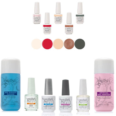 Gelish Full Size Gel Nail Polish Basix Care Kit (2 Pack) & 6 Colors