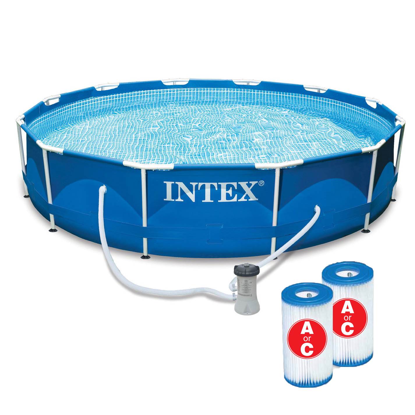 Intex 12' x 30" Metal Frame Pool with Filter & Type A or C Filter Cartridges - VMInnovations