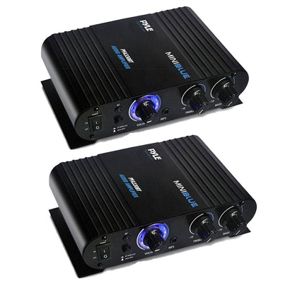 Pyle 90 Watt Bluetooth Mini Blue Compact Home Studio Class T Amplifier  (2 Pack)