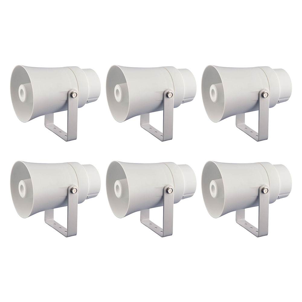 Pyle Aluminum 5.6 Inch Indoor and Outdoor PA Horn Speaker, White (6 Pack)