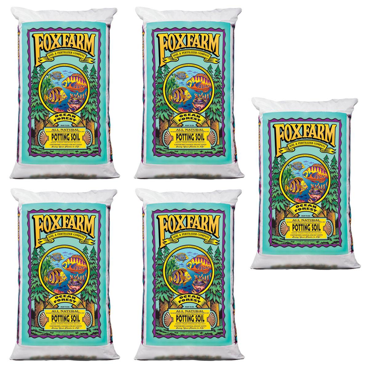 FoxFarm Ocean Forest 6.3-6.8 pH Plant Garden Potting Soil Mix, 40 Pounds(5 Pack)