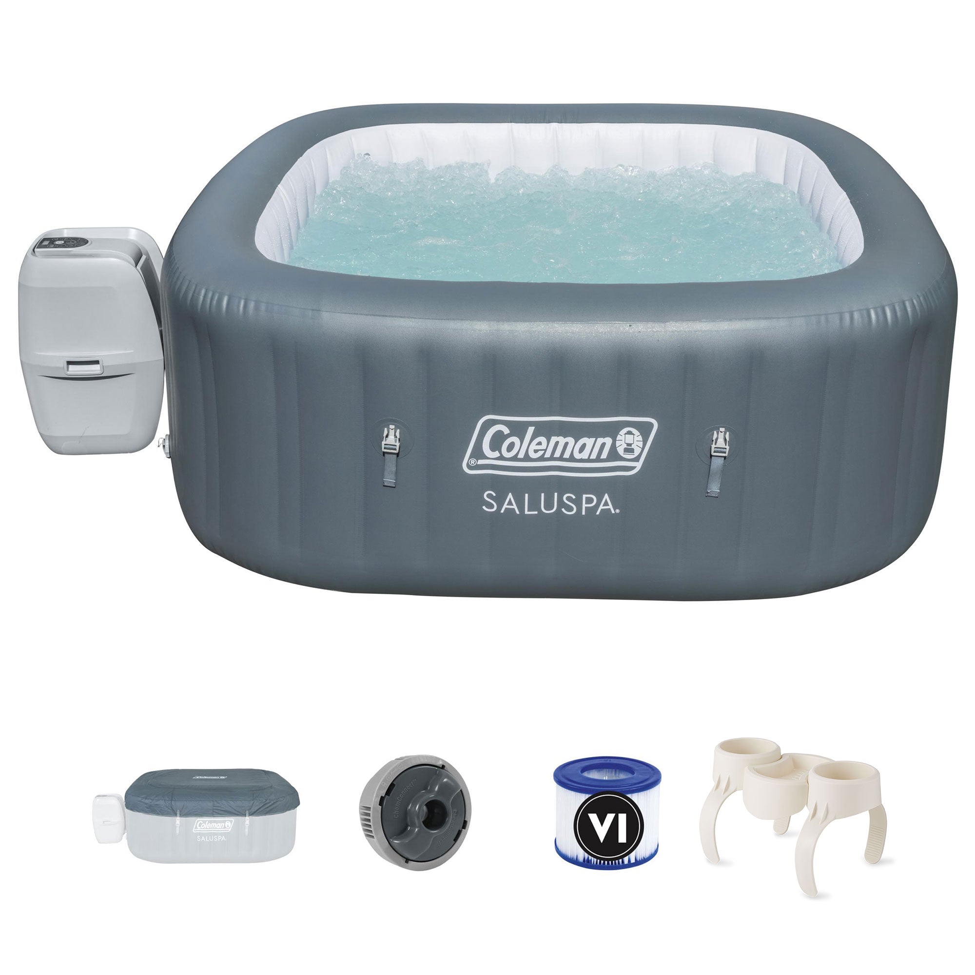 Coleman SaluSpa 4 Person Portable Inflatable AirJet Spa Hot Tub & Drink Holder - VMInnovations