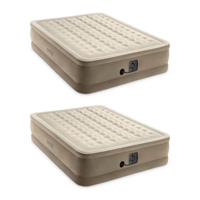 Intex Ultra Plush Fiber Tech Air Mattress Bed with Built In Pump, Queen (2 Pack)