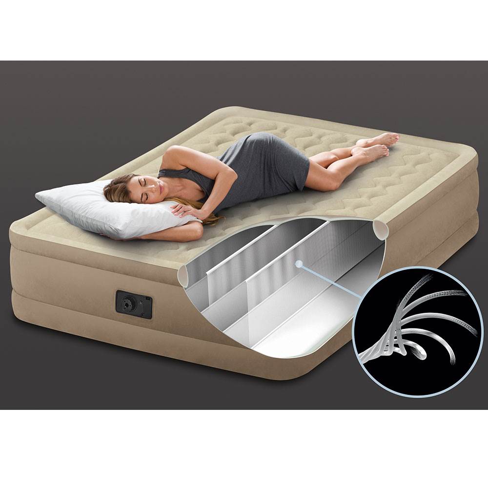 Intex Ultra Plush Fiber Tech Air Mattress Bed with Built In Pump, Queen (2 Pack)