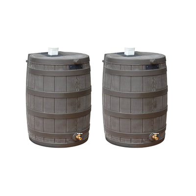 Good Ideas Rain Wizard 50 Gallon Rain Barrel Water Collector, Oak (2 Pack)