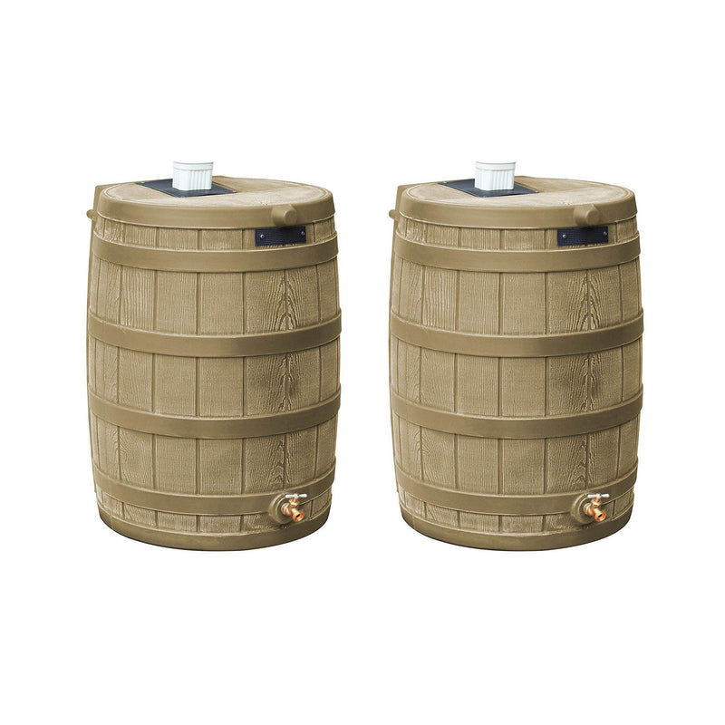 Good Ideas Rain Wizard 50 Gallon Rain Barrel Water Collector, Khaki (2 Pack)