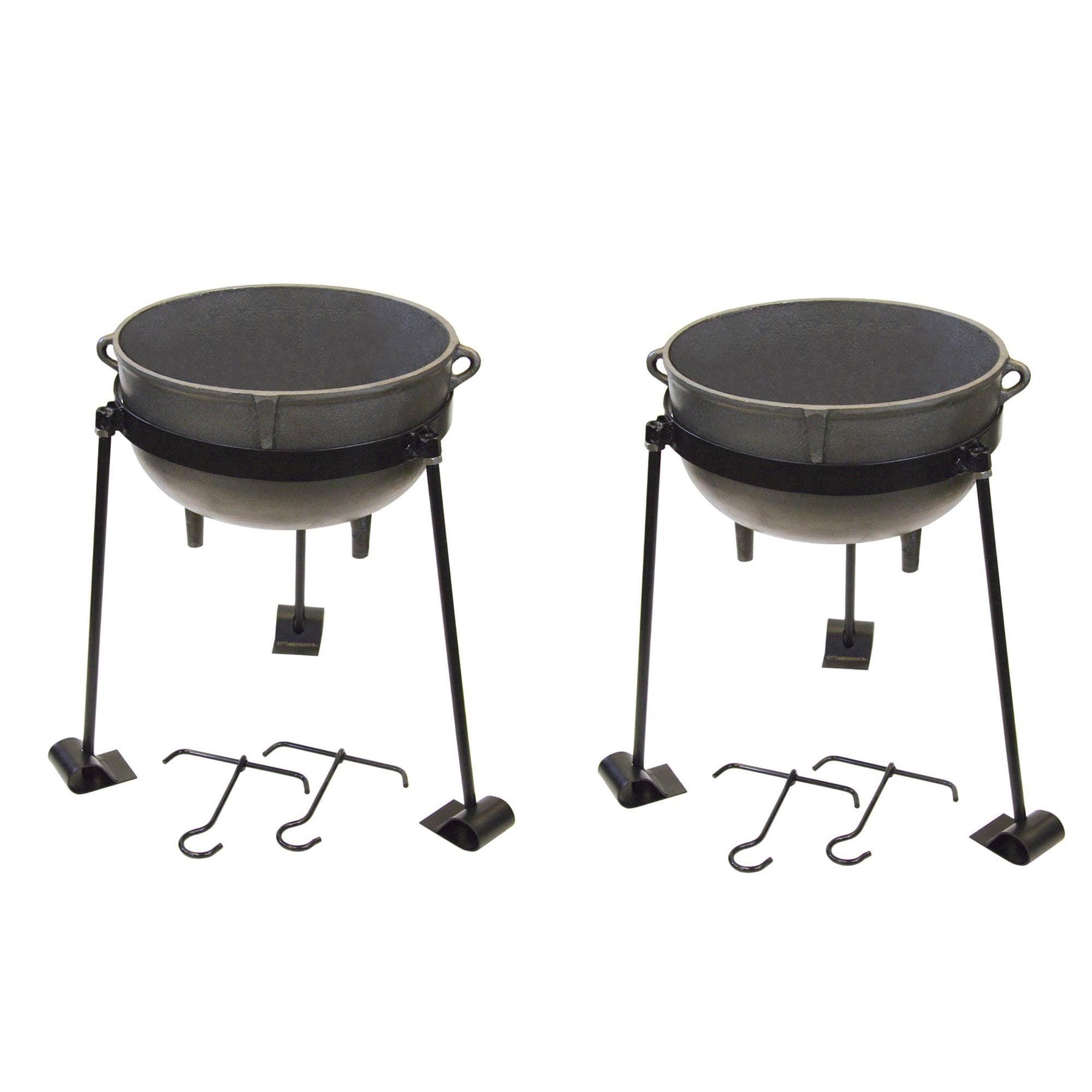 Bayou 5 Gallon Seasoned Cast Iron Jambalaya Cooking Pot w/ Lid & Stand (2 Pack)