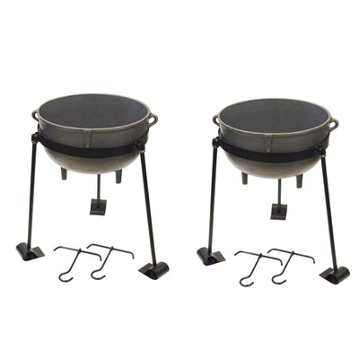 Bayou 5 Gallon Seasoned Cast Iron Jambalaya Cooking Pot w/ Lid & Stand (2 Pack)