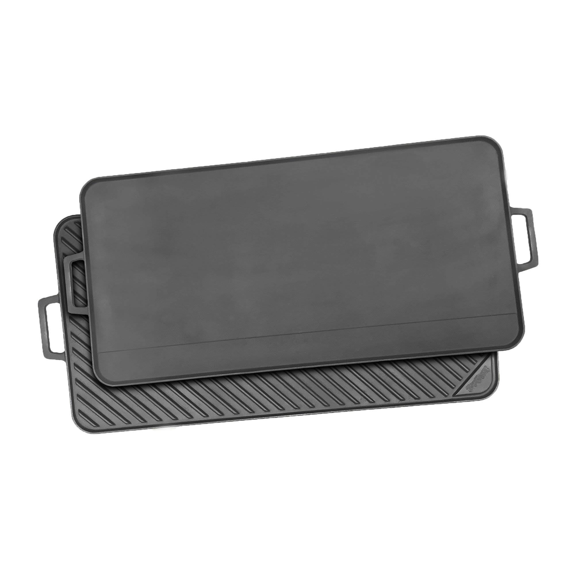 Bayou 28 Inch Dual Sided Reversible Seasoned Cast Iron Griddle Pan (2 Pack)