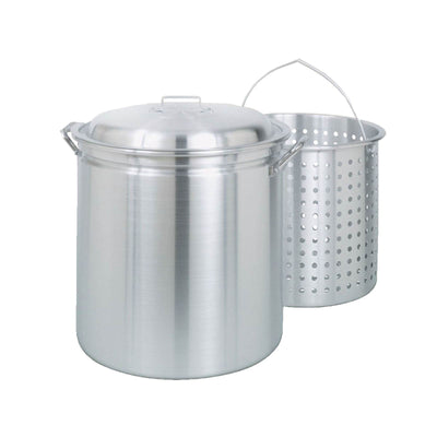 Bayou 34 Quart Aluminum Soup Cooking Stockpot w/ Boil Basket & Lid (2 Pack)