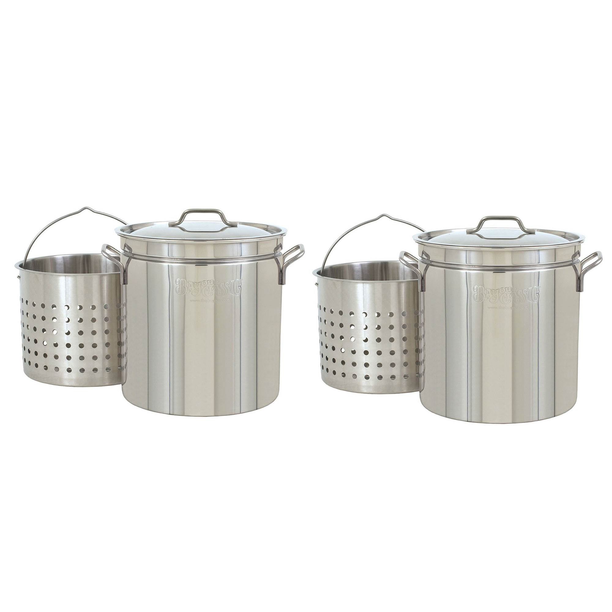 Bayou 24 Qt Stainless Steel Boil Steam Cooking Soup Stockpot w/ Basket (2 Pack)