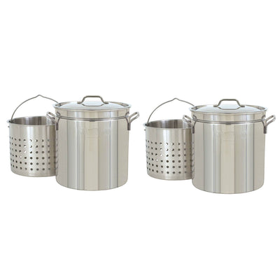 Bayou 24 Qt Stainless Steel Boil Steam Cooking Soup Stockpot w/ Basket (2 Pack)