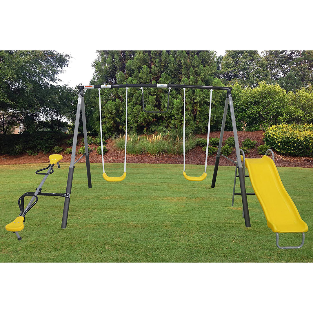 XDP Recreation The Titan Outdoor Backyard Kids Playground Swing Set with Slide