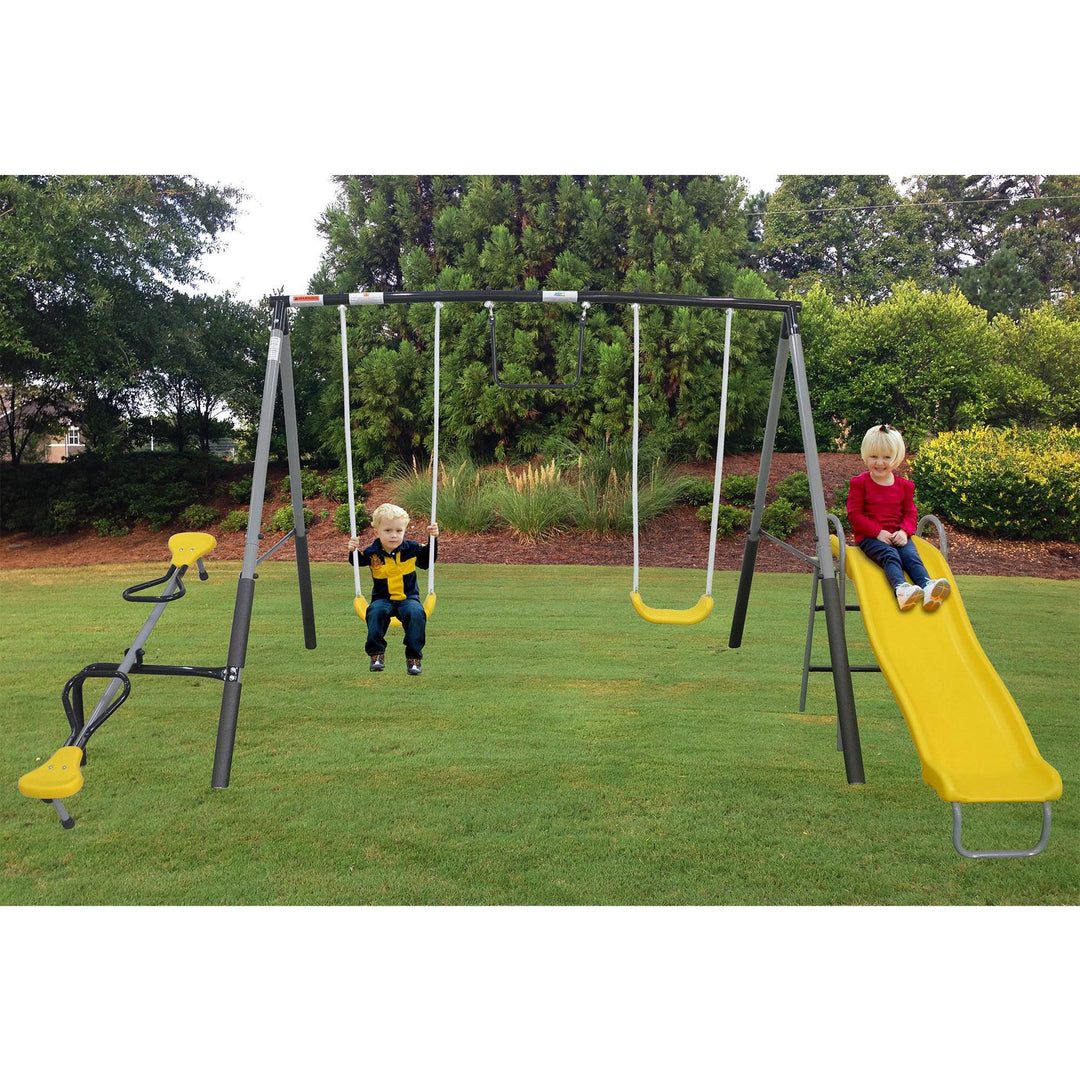 XDP Recreation The Titan Outdoor Backyard Kids Playground Swing Set with Slide