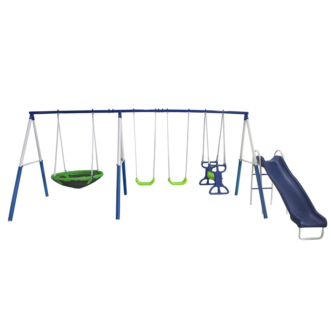 XDP Recreation All Star Playground Outdoor Swing Set, Rider, Super Disc & Slide