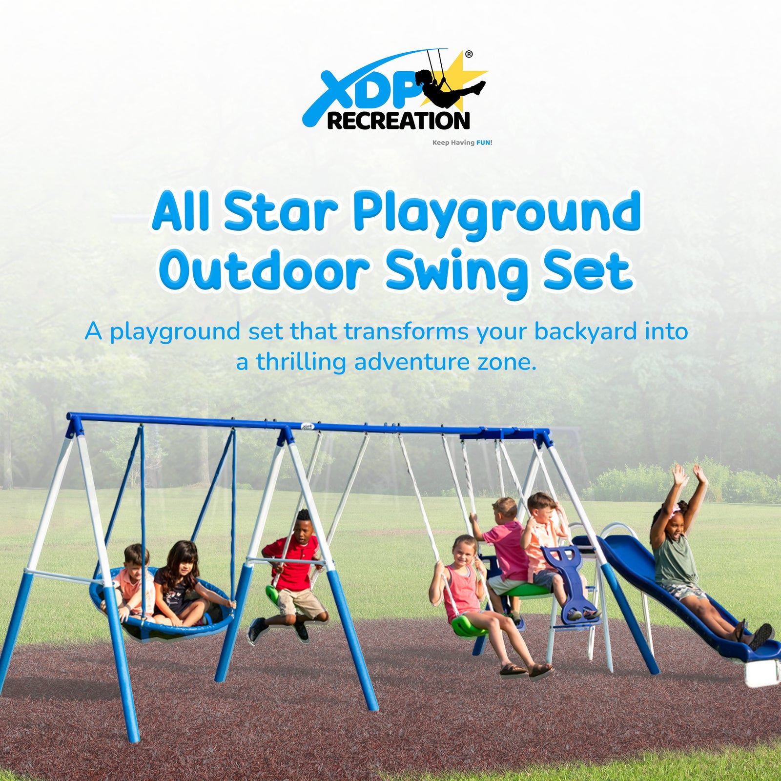 XDP Recreation All Star Kids Playground Outdoor Swing Set, Multicolor (Open Box) - VMInnovations