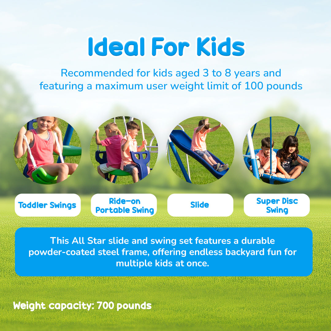 XDP Recreation All Star Kids Playground Outdoor Swing Set, Multicolor (Open Box) - VMInnovations