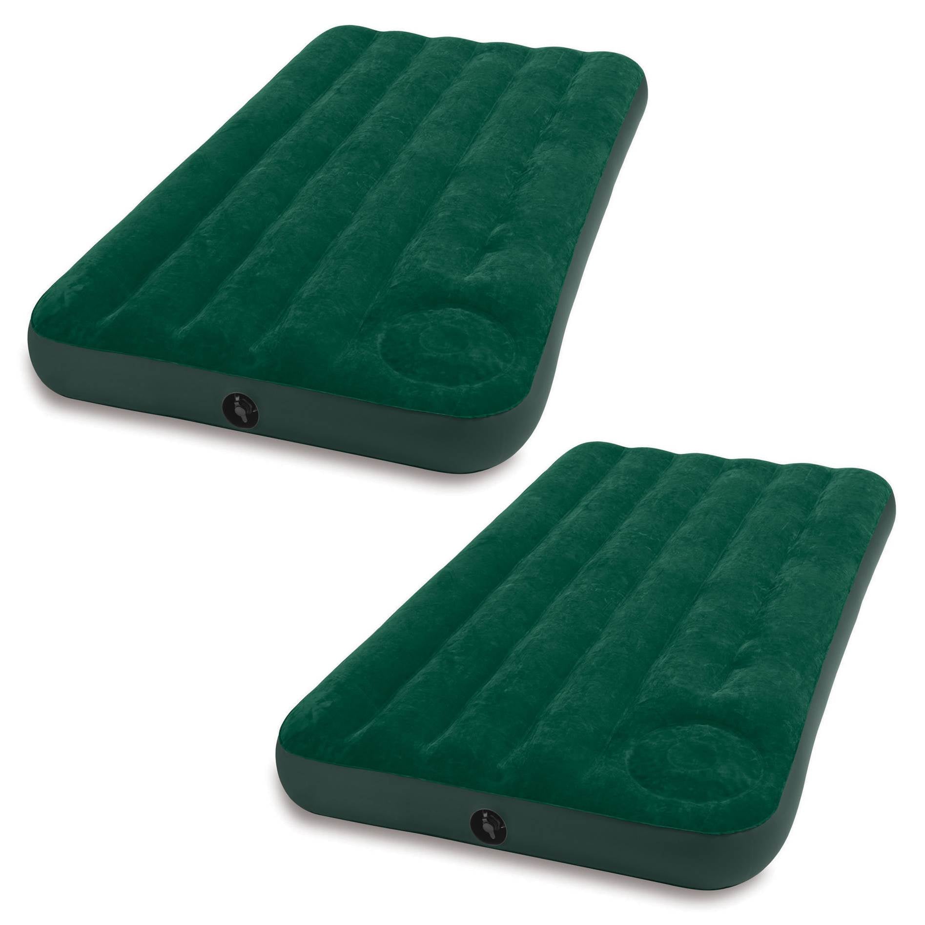 Intex Inflatable Downy Outdoor Camping Air Mattress w/ Foot Pump, Twin (2 Pack)