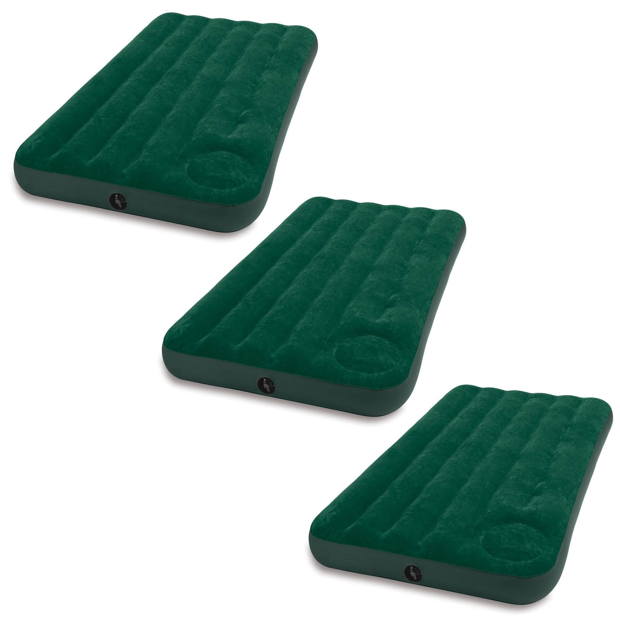 Intex Inflatable Downy Outdoor Camping Air Mattress w/ Foot Pump, Twin (3 Pack)
