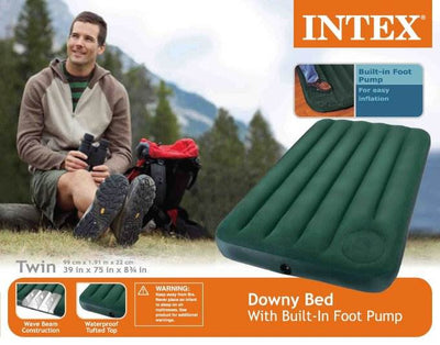 Intex Inflatable Downy Outdoor Camping Air Mattress w/ Foot Pump, Twin (4 Pack)