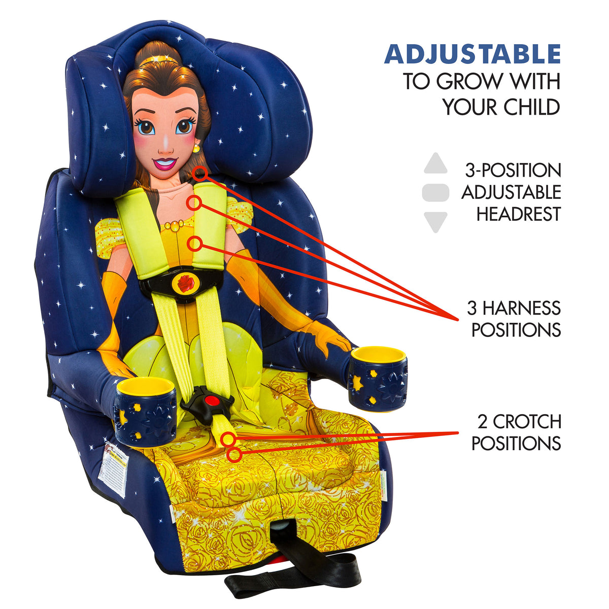 KidsEmbrace Disney Princess Belle Combination 5 Point Harness Booster Car Seat