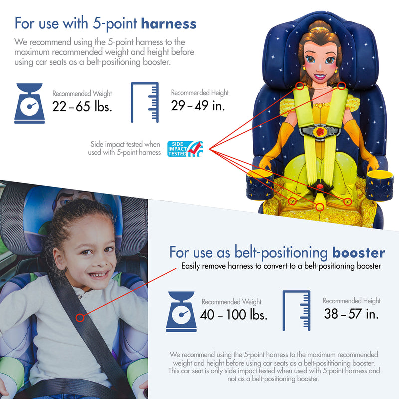 KidsEmbrace Disney Princess Belle Combination 5 Point Harness Booster Car Seat