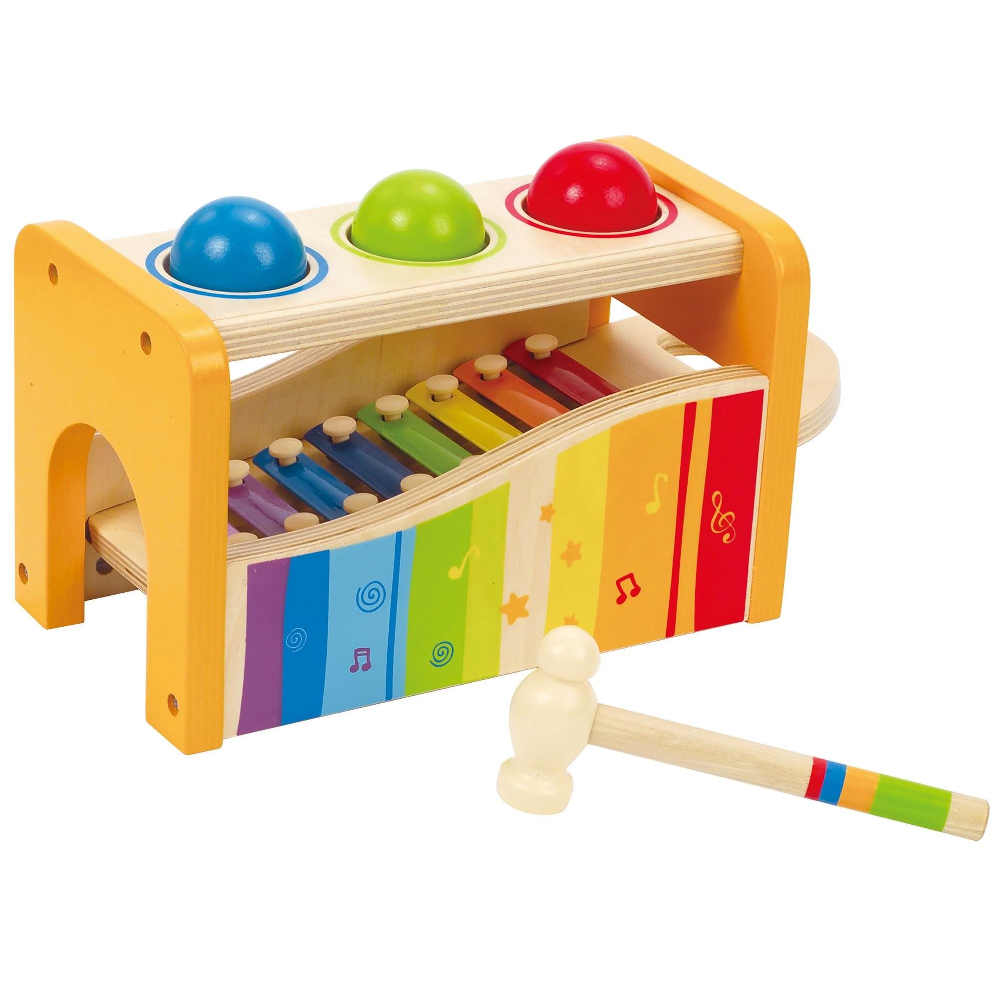 Hape Kids Wooden Musical Instrument Rainbow Pound & Tap Xylophone Bench (6 Pack)