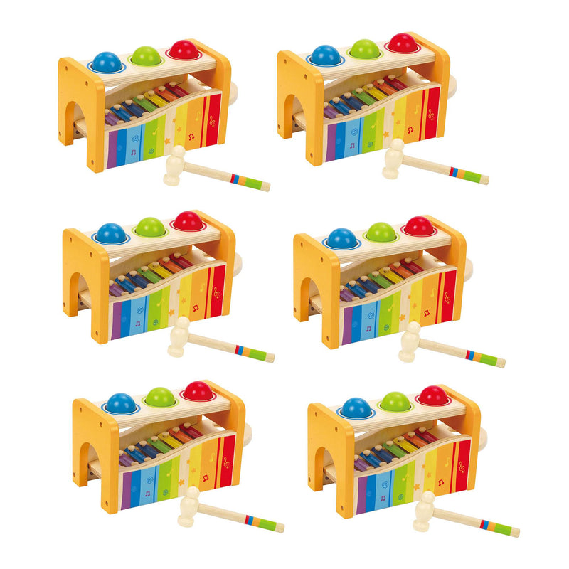 Hape Kids Wooden Musical Instrument Rainbow Pound & Tap Xylophone Bench (6 Pack)