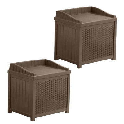 Suncast 22 Gallon Outdoor Resin Wicker Patio Deck Storage Seat, Java (2 Pack)