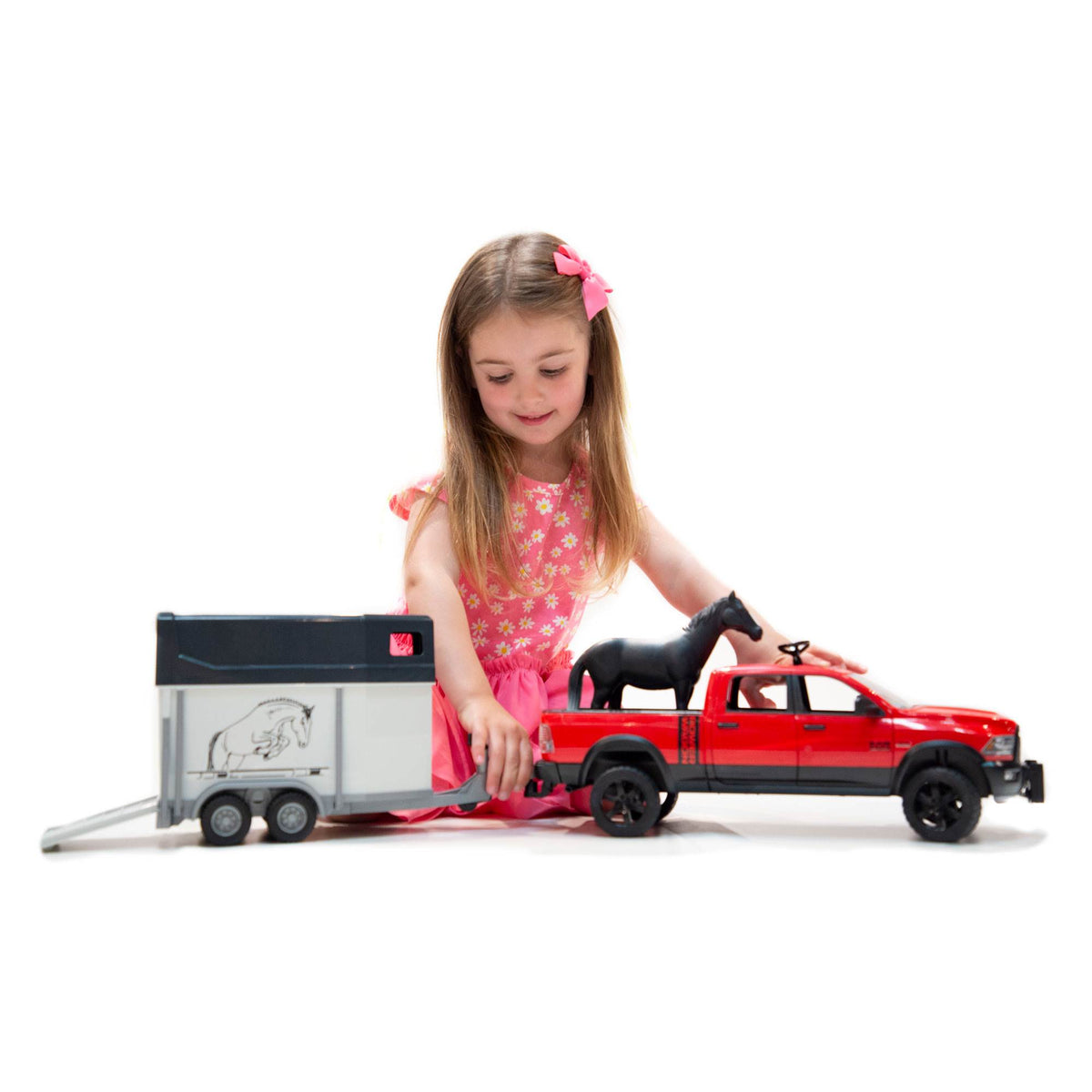 Bruder Toys Power Wagon Pickup Truck Toy with Horse Trailer and Horse (2 Pack)