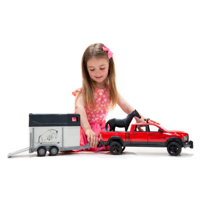 Bruder Toys Power Wagon Pickup Truck Toy with Horse Trailer and Horse (2 Pack)