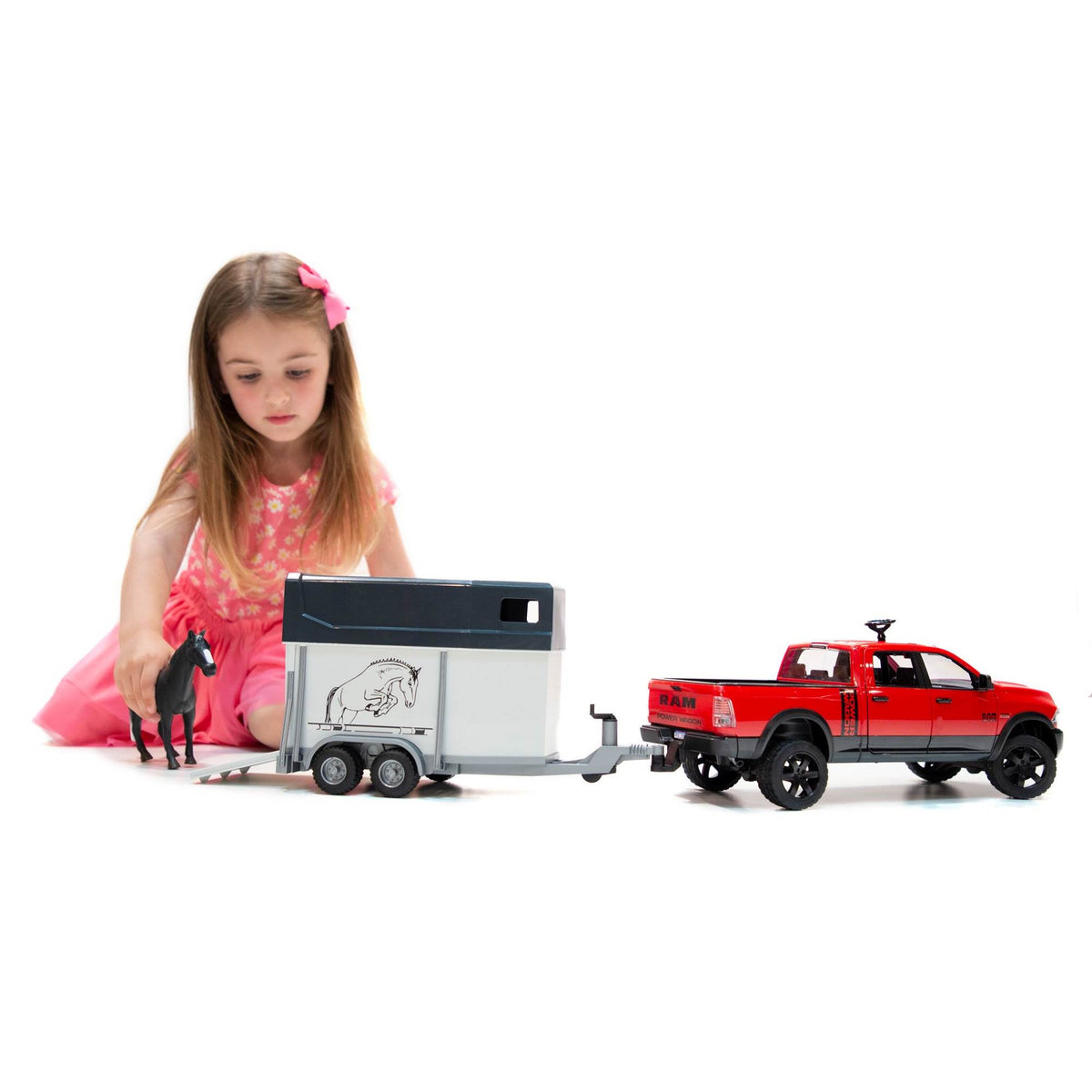 Bruder Toys Power Wagon Pickup Truck Toy with Horse Trailer and Horse (2 Pack)