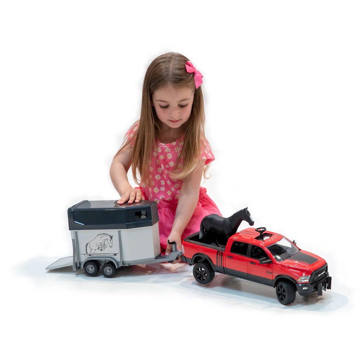 Bruder Toys Power Wagon Pickup Truck Toy with Horse Trailer and Horse (2 Pack)