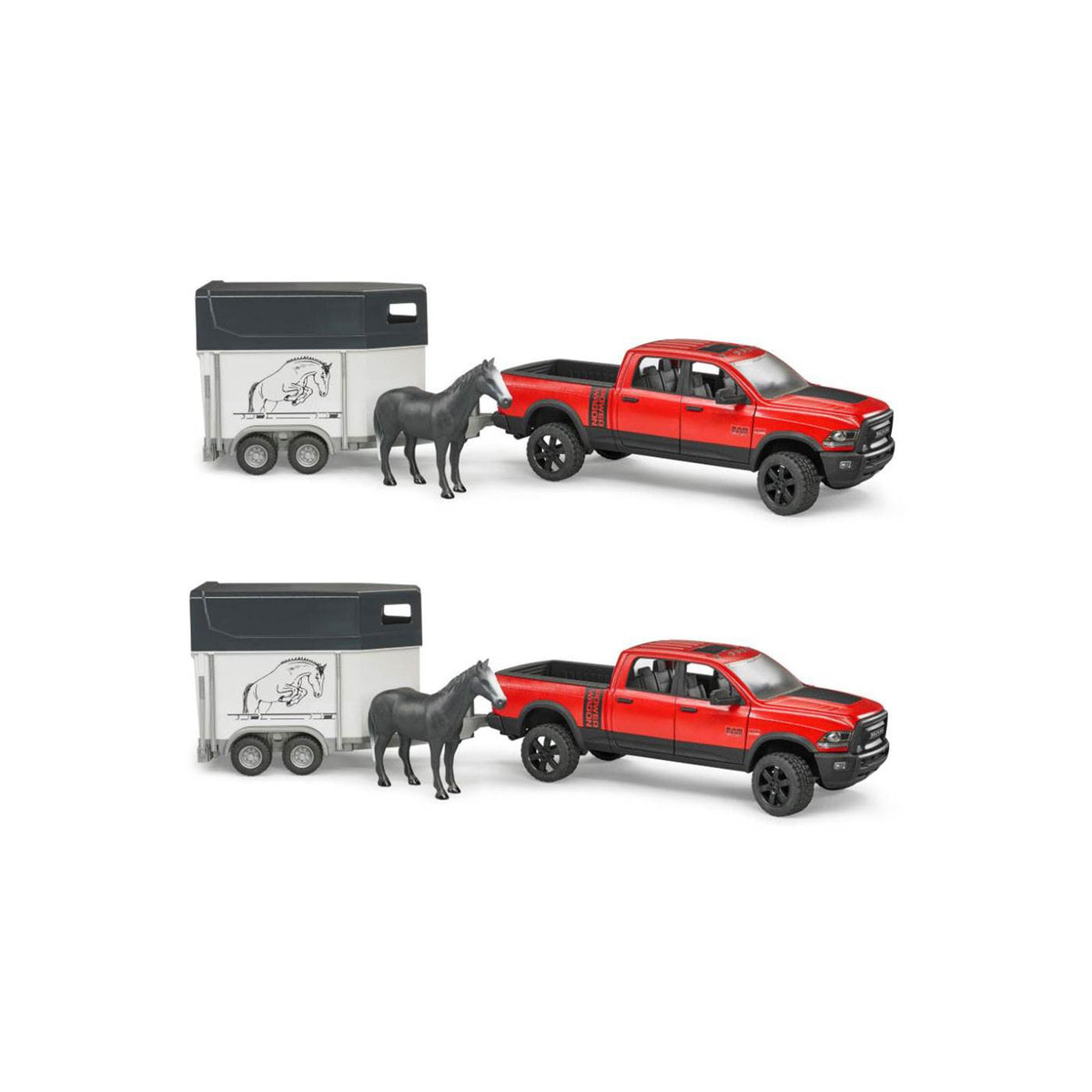Bruder Toys Power Wagon Pickup Truck Toy with Horse Trailer and Horse (2 Pack)