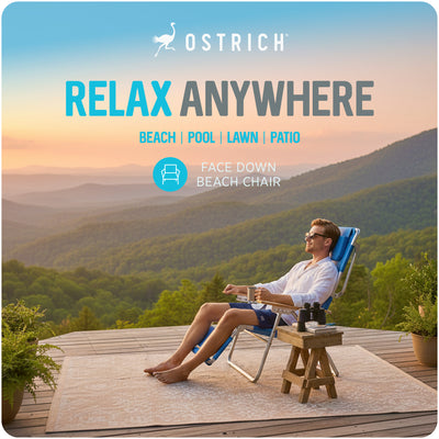 Ostrich Original 3N1 Outdoor Beach Lounge Chair with Footrest, Blue (Used)
