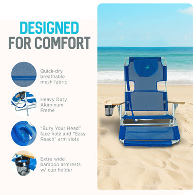 Ostrich Original 3N1 Outdoor Beach Lounge Chair with Footrest, Blue (Used)