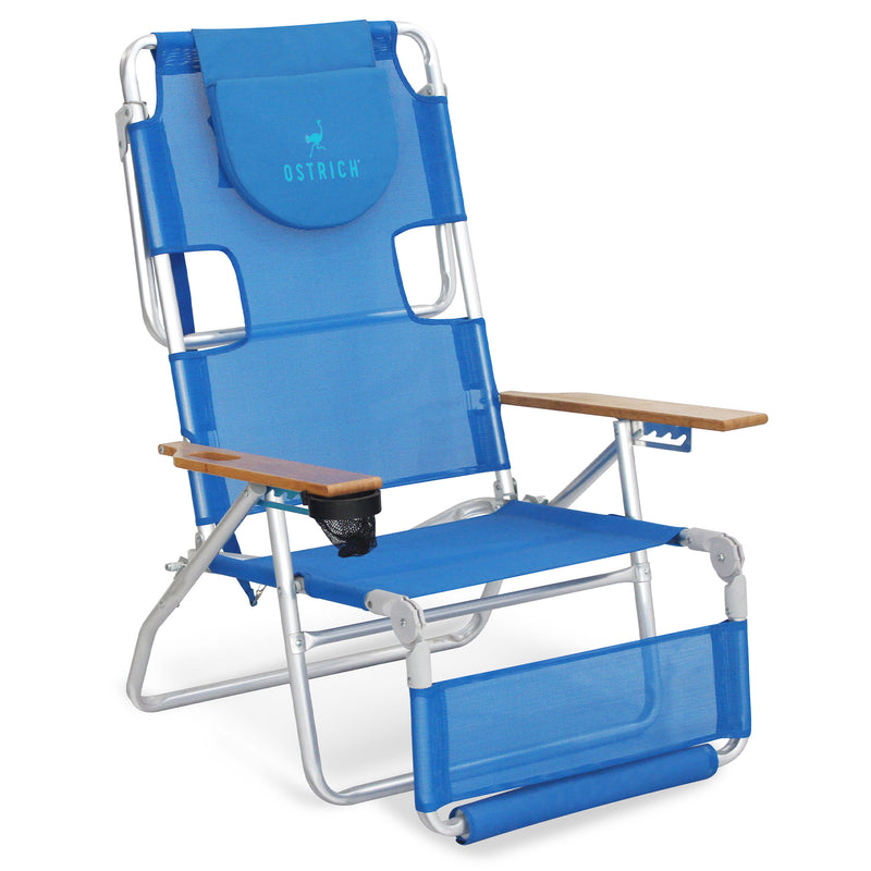 Ostrich Original 3N1 Outdoor Beach Lounge Chair with Footrest, Blue (Open Box)