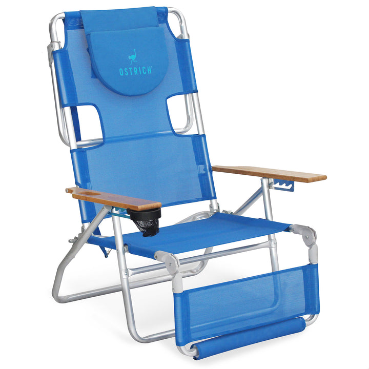 Ostrich Original 3N1 Outdoor Beach Lounge Chair with Footrest, Blue (Open Box)