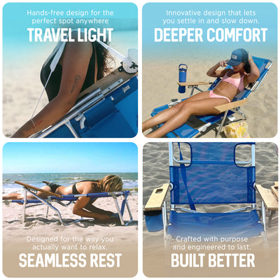 Ostrich 3 N 1 Aluminum Frame 5 Position Reclining Beach Chair, Blue (Damaged)