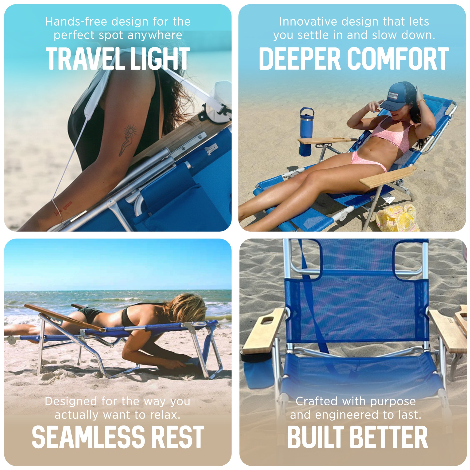 Ostrich Original 3N1 Outdoor Beach Lounge Chair with Footrest, Blue (Used)