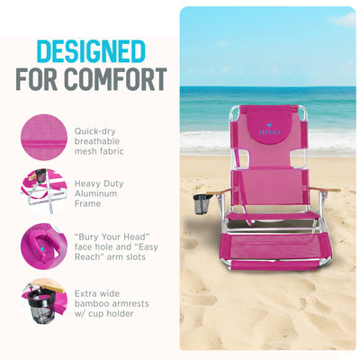 Ostrich 3 N 1 Aluminum Frame 5 Position Reclining Beach Chair, Pink (Damaged)