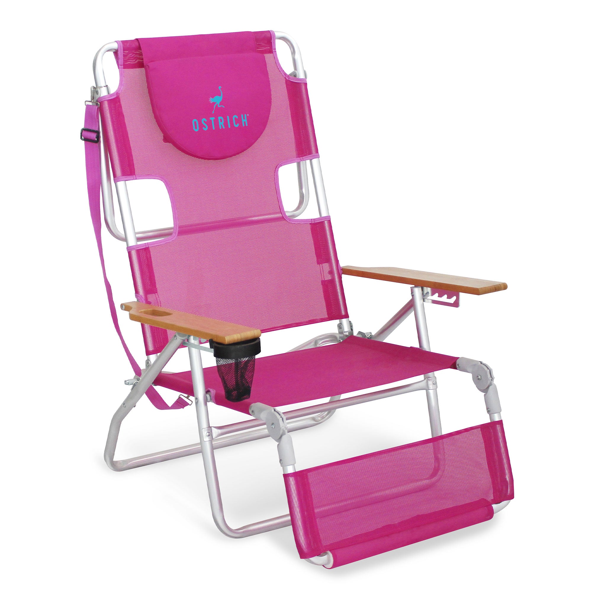 Ostrich The Original 3N1 Lightweight Beach Lounge Chair with Footrest, Pink
