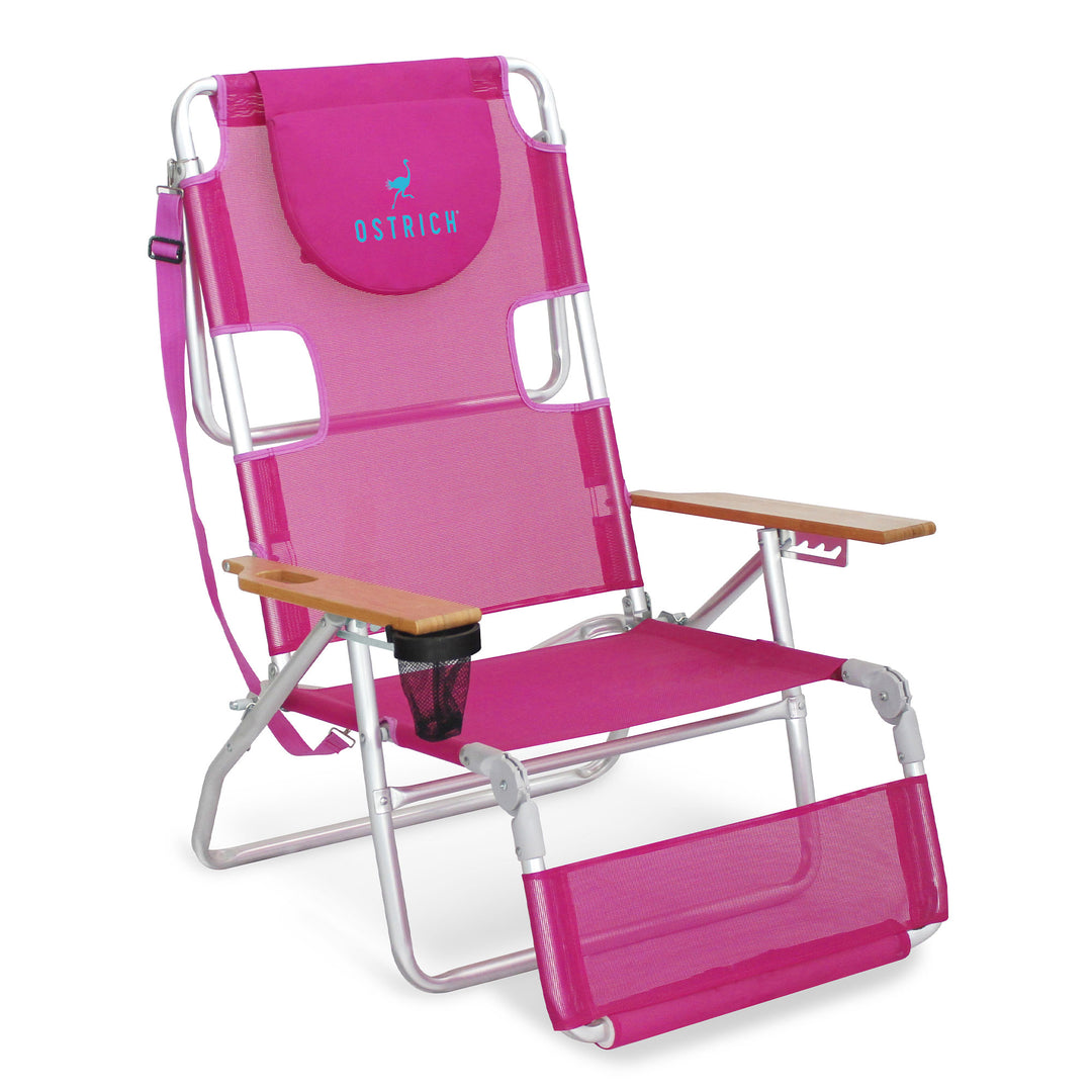 Ostrich Original 3N1  Outdoor Beach Lounge Chair with Footrest, Pink (Open Box) - VMInnovations