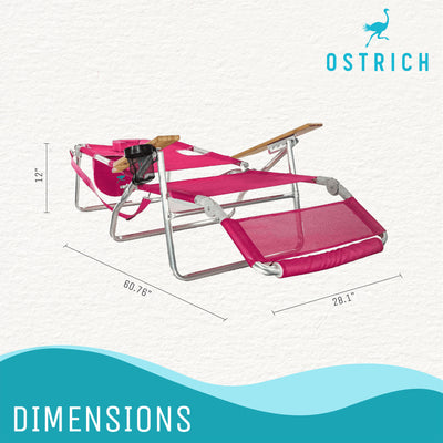 Ostrich Original 3N1  Outdoor Beach Lounge Chair with Footrest, Pink (Open Box)