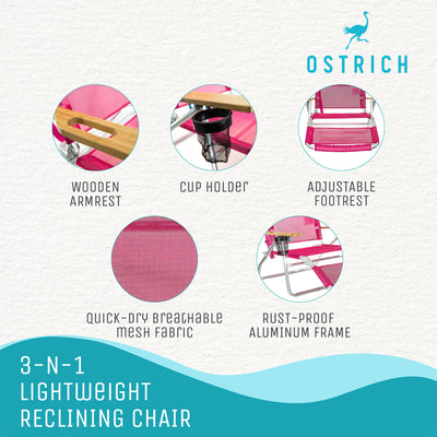 Ostrich 2 Pack 3N1 Lightweight Outdoor Lawn Chair & On-Your-Back Reclining Chair