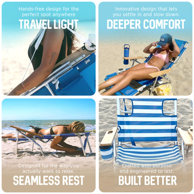 Ostrich 3 N 1 Aluminum 5 Position Reclining Beach Chair, Striped (Damaged)