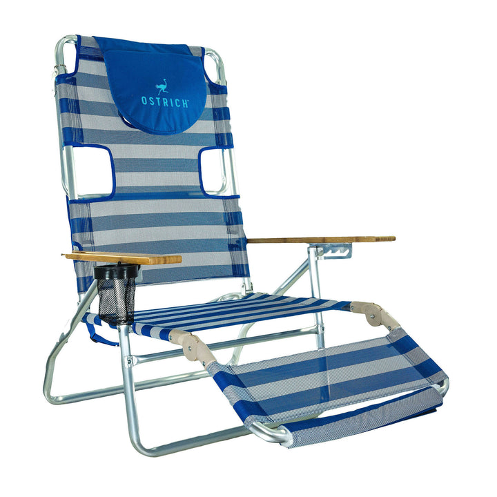 Ostrich Original 3N1 Lightweight Outdoor Beach Lounge Chair w/ Footrest, Stripe